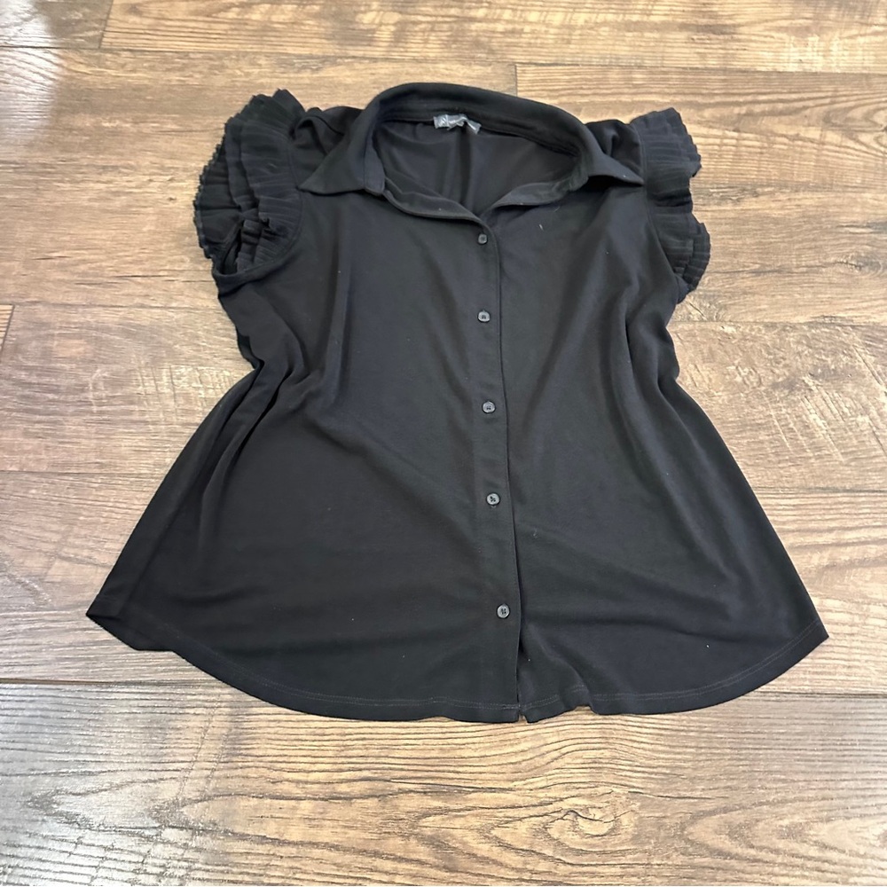 Adrianna Papell Black‎ Ruffle Sleeve Blouse Size M
